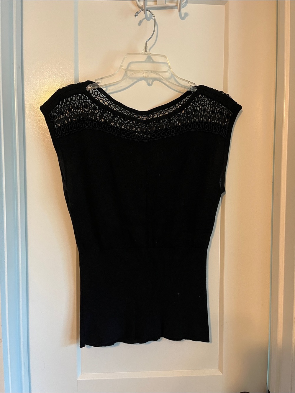 White House Black Market Black Lace-Yoke Tank Top